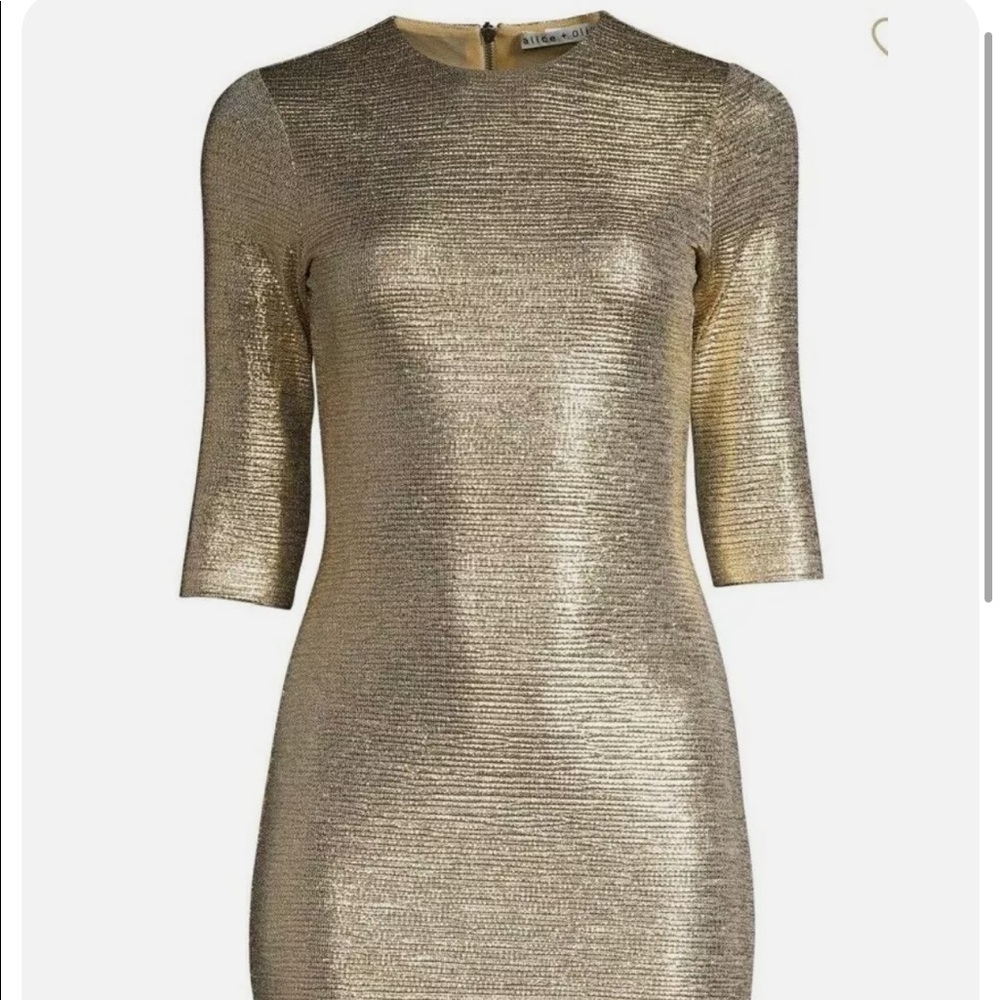NWT Alice and Olivia metallic Gold Delora Dress size 8